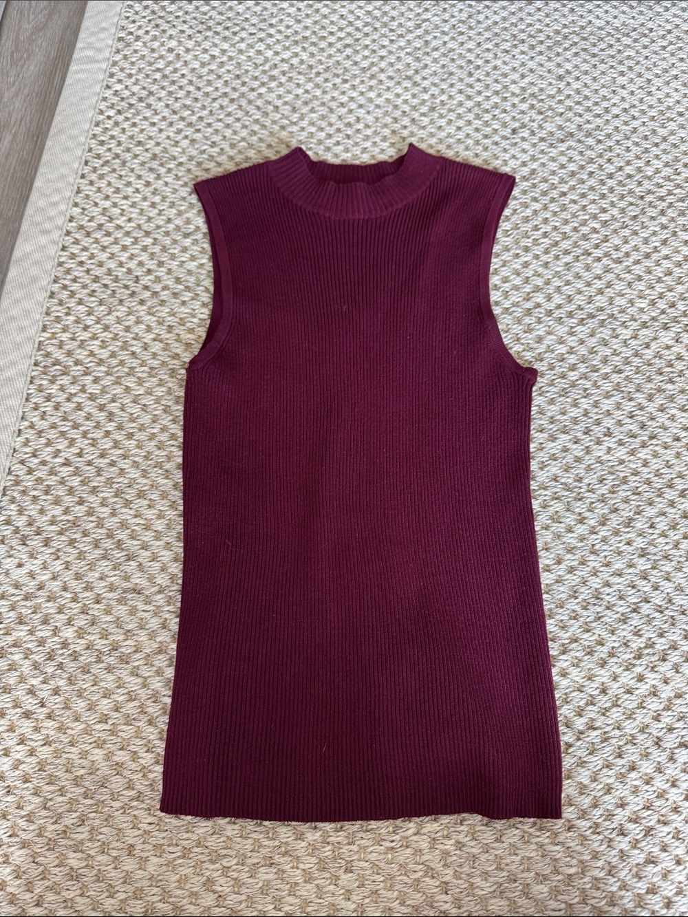 Ambiance Sleeveless Ribbed Mock Neck Top in Burgundy